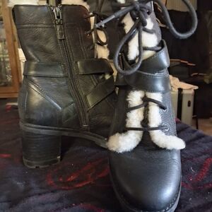 UGG Black Lace-Up Shearling-Trim Ankle Boots